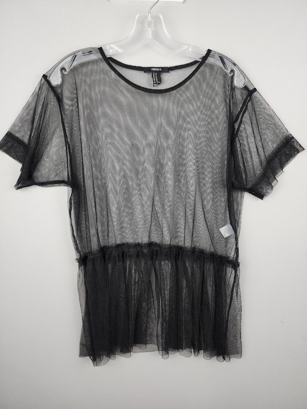 Forever 21 Black Sheer Mesh Shirt -  Tunic With Peplum Sz Medium